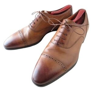 Santoni Cap Toe Oxford Dress Shoes Leather Brown‎ Mens